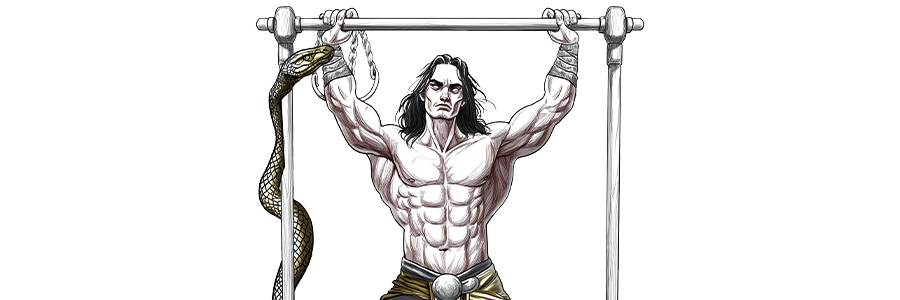 Loki, God from the norse mythology doing a pullup