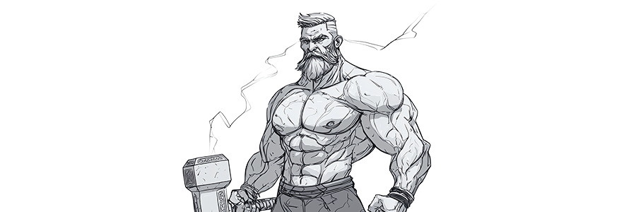 Thor, god of Thunder in the norse mythology in the gym