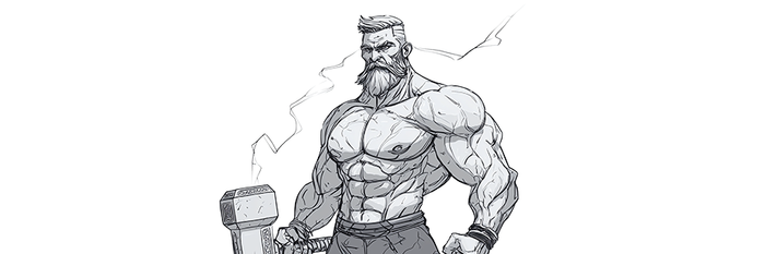 Thor, god of Thunder in the norse mythology in the gym